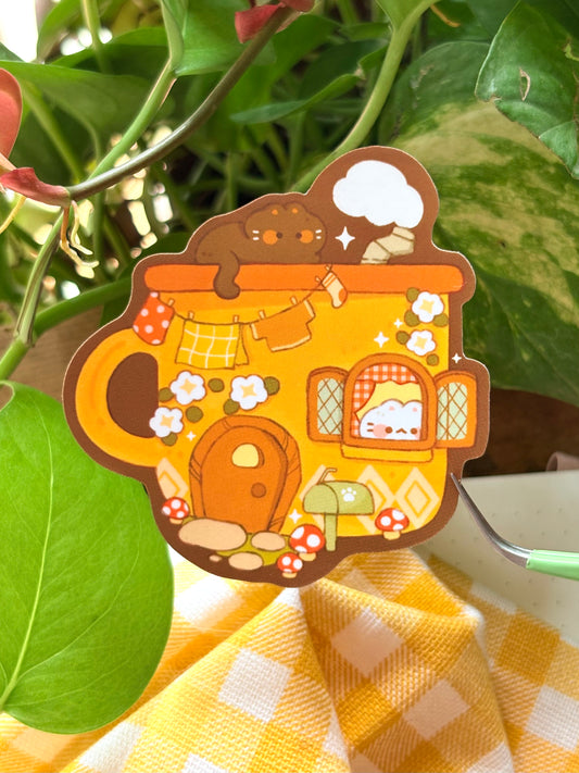 Kitty Cup Home - Vinyl Matte Sticker