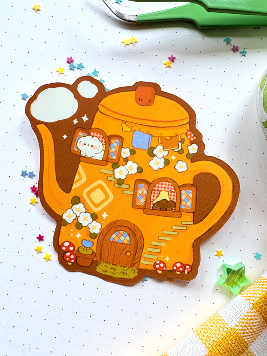 Kitty Teapot Home - Vinyl Matte Sticker
